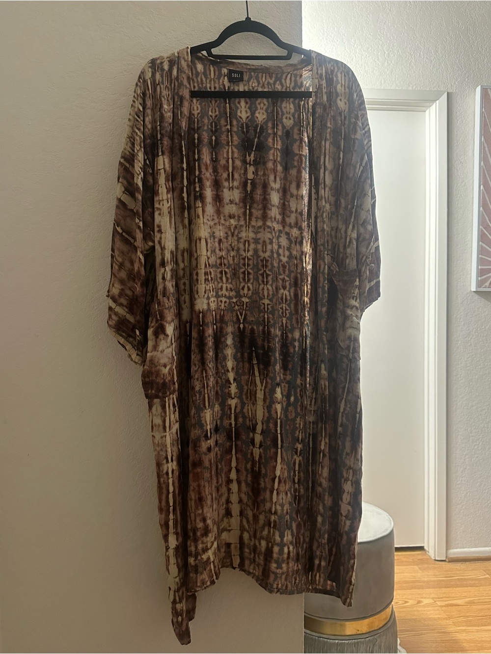 Tie-Dye Open Kimono Cardigan in Brown & Cream